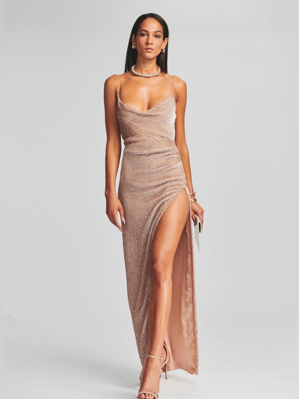 RETROFETE Katya Sequin Maxi Dress in Nude Sz S